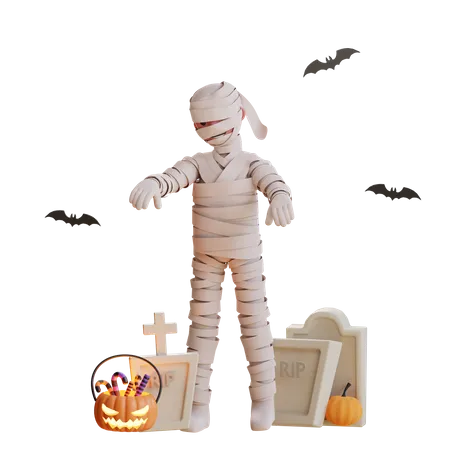 Mummy scaring people  3D Illustration