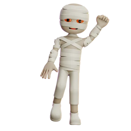 Mummy Standing And One Hand Up  3D Illustration
