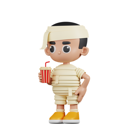 Mummy With A Cup Of Soda Drink  3D Illustration