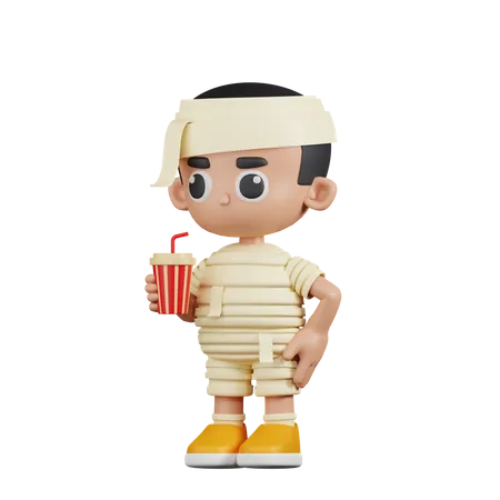 Mummy With A Cup Of Soda Drink  3D Illustration