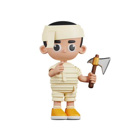 Mummy With A Sharp Axe  3D Illustration