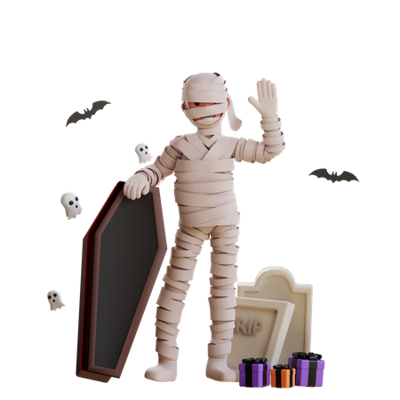 Mummy with coffin  3D Illustration