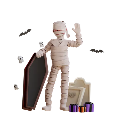 Mummy with coffin  3D Illustration