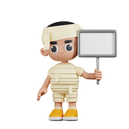 Mummy With White Paper Sign  3D Icon