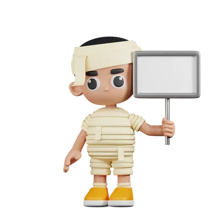 Mummy With White Paper Sign  3D Illustration