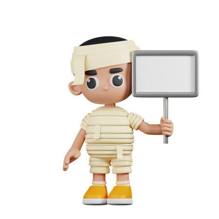 Mummy With White Paper Sign  3D Illustration