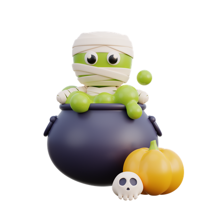 Mummy zombie with potion pot  3D Illustration