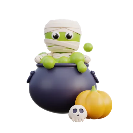 Mummy zombie with potion pot  3D Illustration