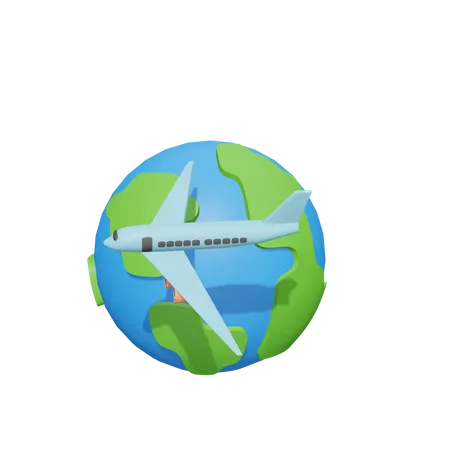 Mundo com avião  3D Icon