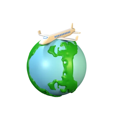 Mundo com avião  3D Icon