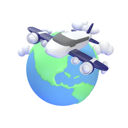 Mundo com avião  3D Icon