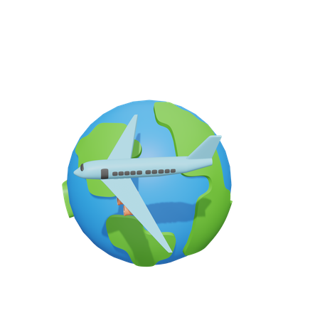 Mundo con avión  3D Icon