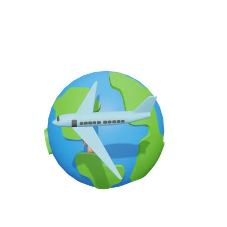 Mundo con avión  3D Icon