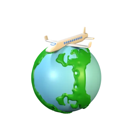 Mundo con avión  3D Icon