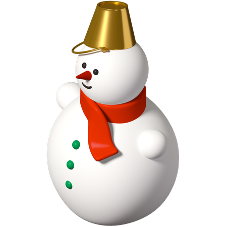 Muñeco de nieve con cubo dorado en la cabeza.  3D Illustration
