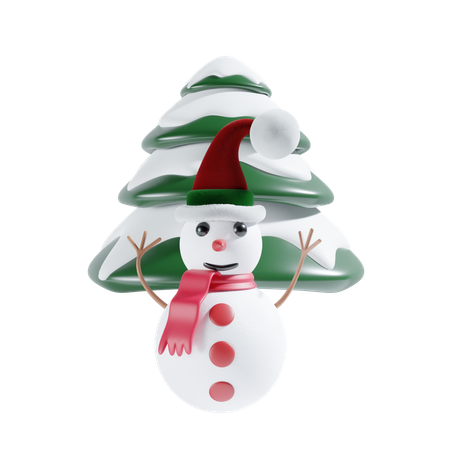 Muñeco de nieve con pino  3D Icon