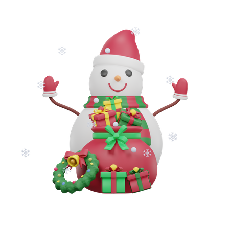 Muñeco de nieve con regalo de navidad  3D Icon