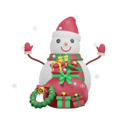 Muñeco de nieve con regalo de navidad  3D Icon