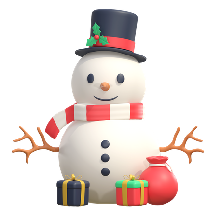 Muñeco de nieve con regalos  3D Icon