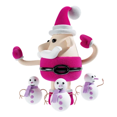 Muñeco de nieve con santa  3D Illustration