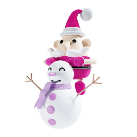 Muñeco de nieve con santa  3D Illustration