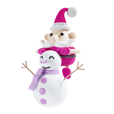 Muñeco de nieve con santa  3D Illustration