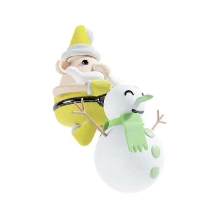 Muñeco de nieve con santa  3D Illustration