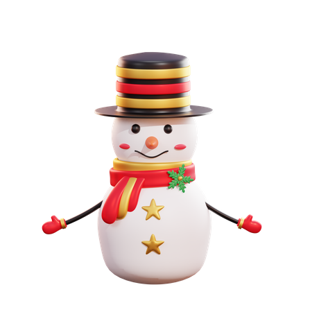 Muñeco de nieve navideño con sombrero negro  3D Illustration