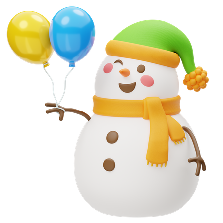 Muñeco de nieve feliz con globos voladores  3D Icon