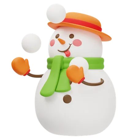 Muñeco de nieve feliz jugando con bola de nieve  3D Icon