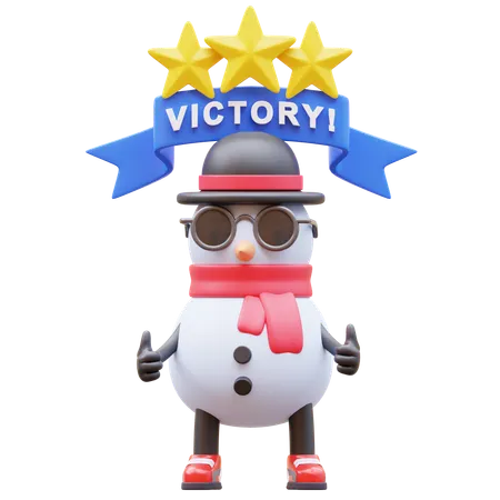 Ganador del personaje del muñeco de nieve y gana estrellas.  3D Illustration