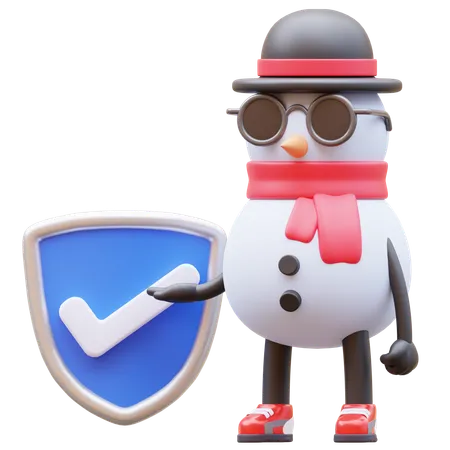 Escudo verificado del personaje del muñeco de nieve  3D Illustration