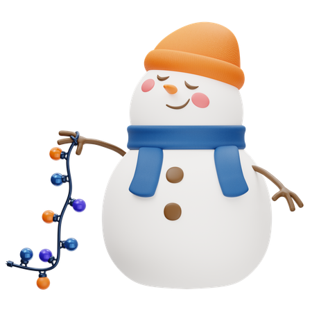 Muñeco de nieve sosteniendo lámpara de navidad  3D Icon