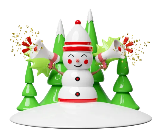 Muñeco de nieve sostiene megáfono para anuncio de Navidad  3D Illustration