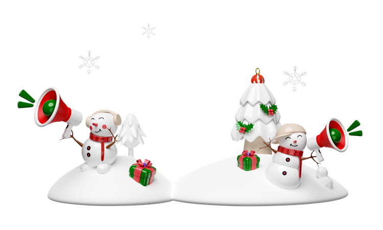 Muñeco de nieve y amigo  3D Illustration