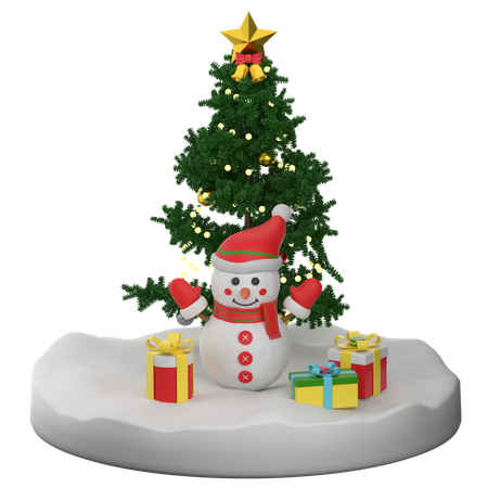 Muñeco de nieve y árbol de navidad  3D Icon