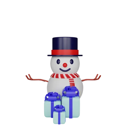 Muñeco de nieve y regalos  3D Icon