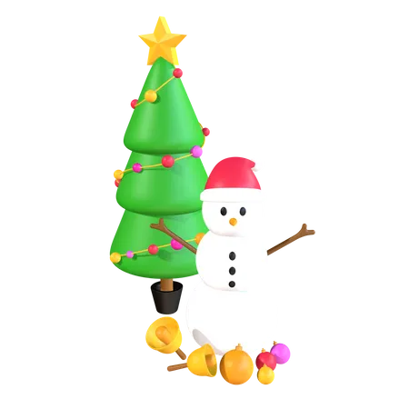 Muñecos de nieve y árbol de navidad  3D Icon
