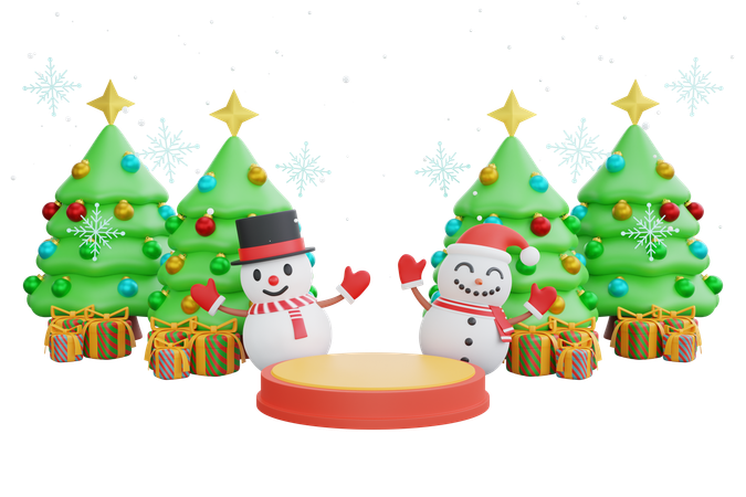Muñecos de nieve y árboles de navidad  3D Icon