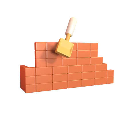 Mur de briques avec une truelle  3D Icon