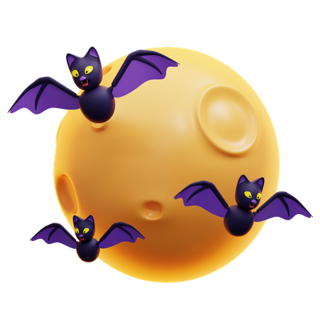 Murciélago volador con luna  3D Icon