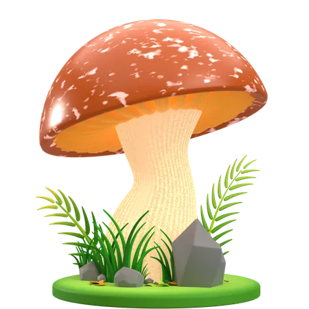 Mushroom Brown and White Flat  3D Icon