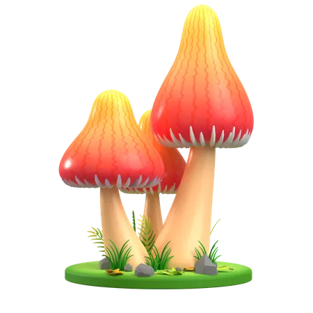 Mushroom Orange and Red Cone  3D Icon