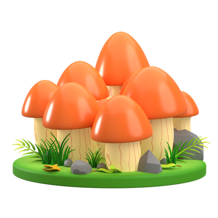 Mushroom Orange cluster  3D Icon