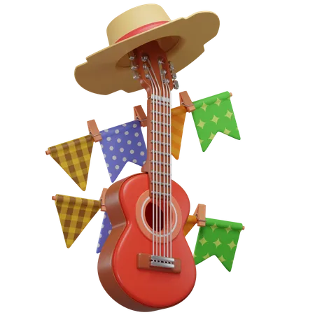 Festa Junina Guitar And Pennants 3D Icon