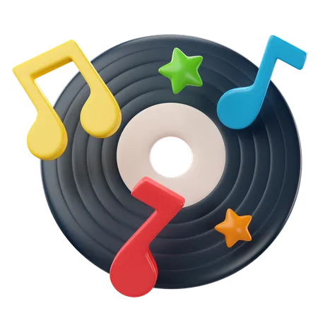 3 D Birthday Icon Disc With Musical Notes 3D Icon