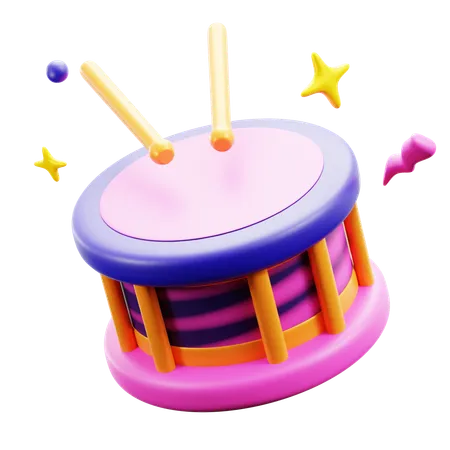 Festive Carnival Drum With Stick For Party Music Instrument Celebration Cultural Event 3 D Icon Illustration Design 3D Icon