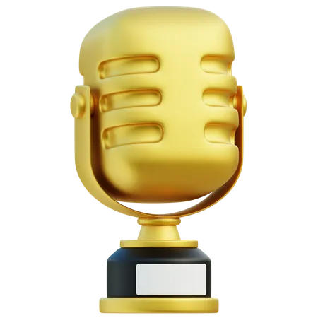 3 D Rendered Trophy In The Shape Of A Classic Microphone Celebrating Achievement In Music Broadcasting Or Public Speaking 3D Icon