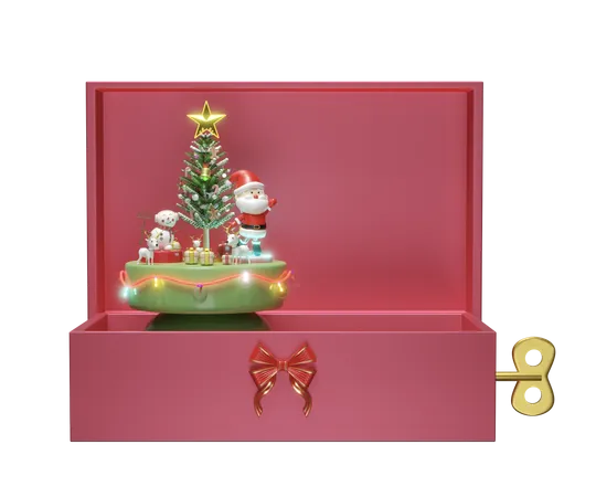 3 D Musical Box With Santa Claus Dance Snowman Deer Gift Box Glass Transparent Lamp Garlands Merry Christmas And Happy New Year 3D Icon