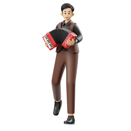 Musician Playing Accordion  3D Illustration